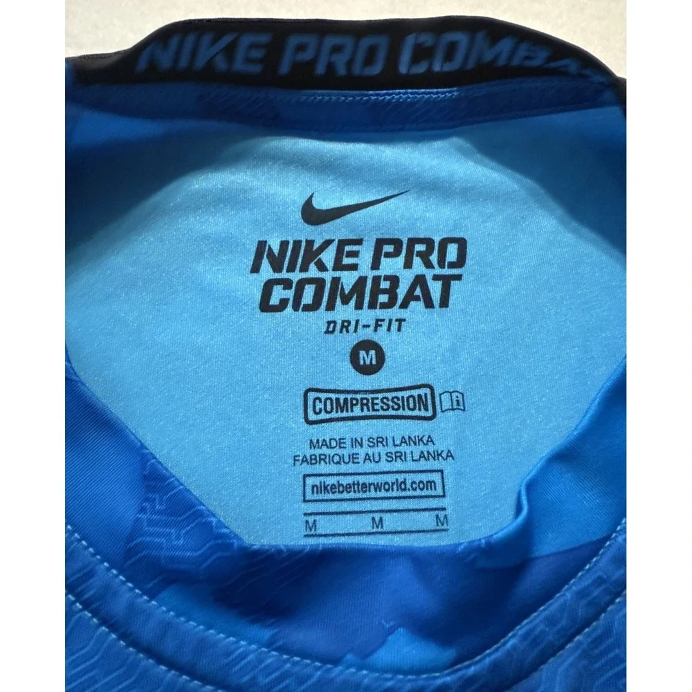 Nike Pro Combat Dri-Fit Compression T-shirt Blue Polyester Blend 543609-433 Sz M